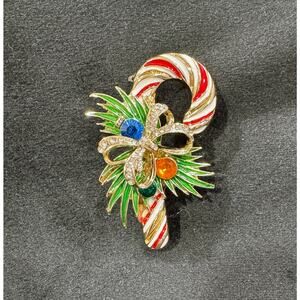 Vintage Mid-Century Napier Candy Cane Christmas Brooch ** Replaced Pin** CP31